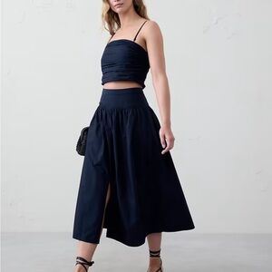 Banana Republic Blue Midi A-Line Skirt with Slit